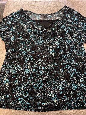 George Black Short Sleeve Tee with Aqua and White Floral Paisley